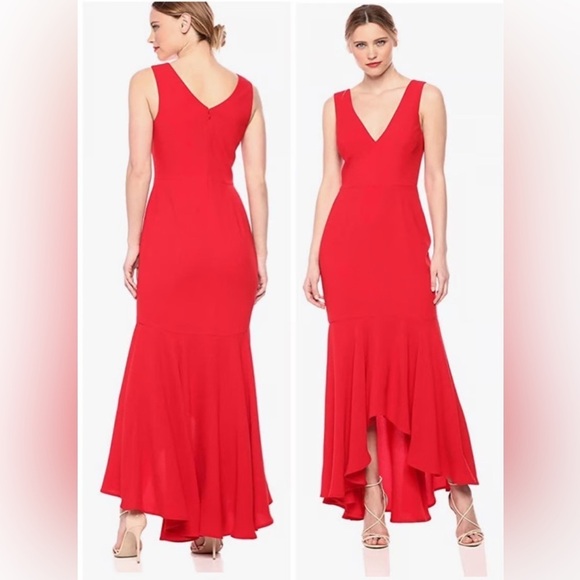 Dress the Population Dresses & Skirts - Dress the Population Demi Mermaid Hi Low Hem Red Ruffled Maxi Dress Size S